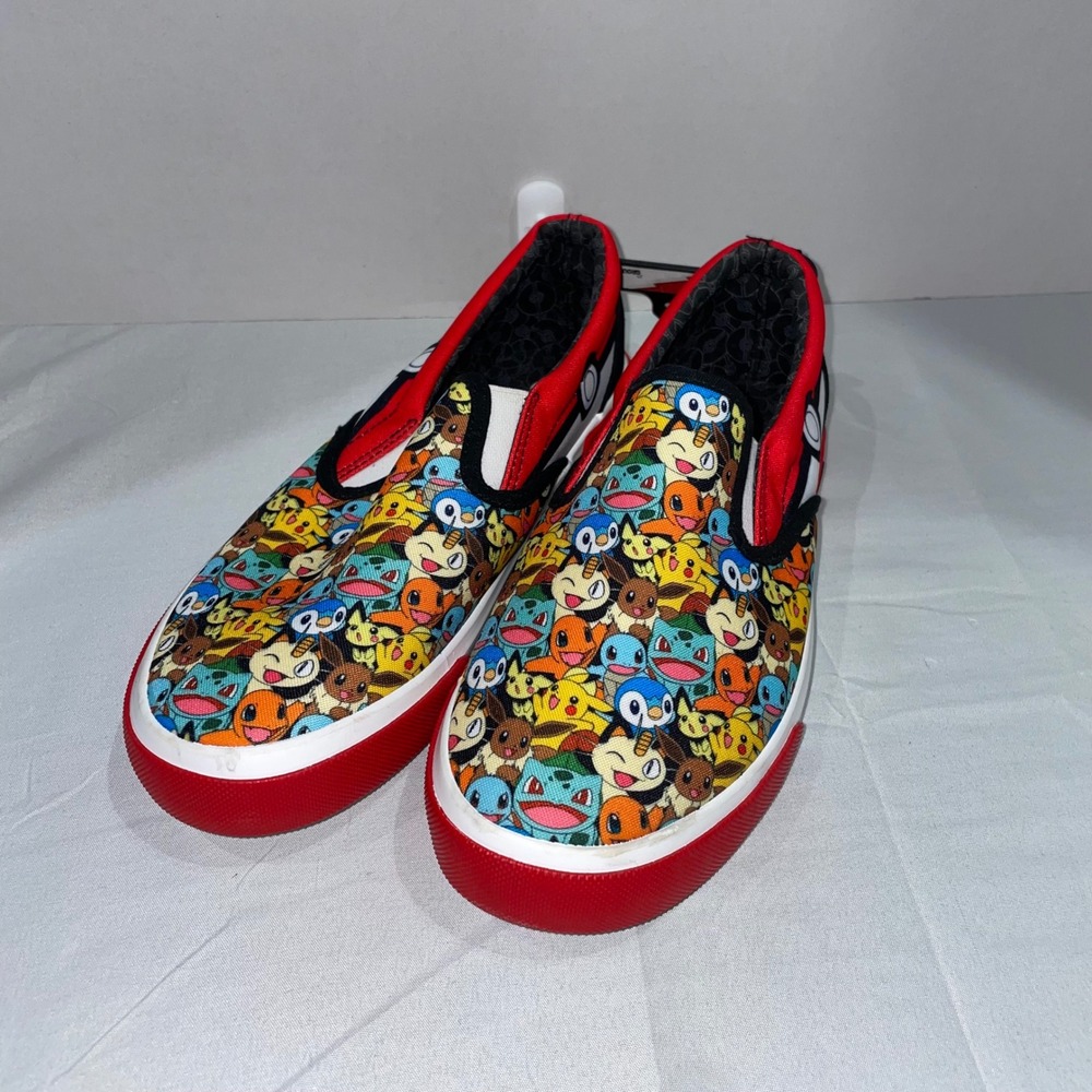 Pokemon Ground Up Slip On Sneakers Pikachu Eevee Poke Ball Canvas Shoes Kids 6